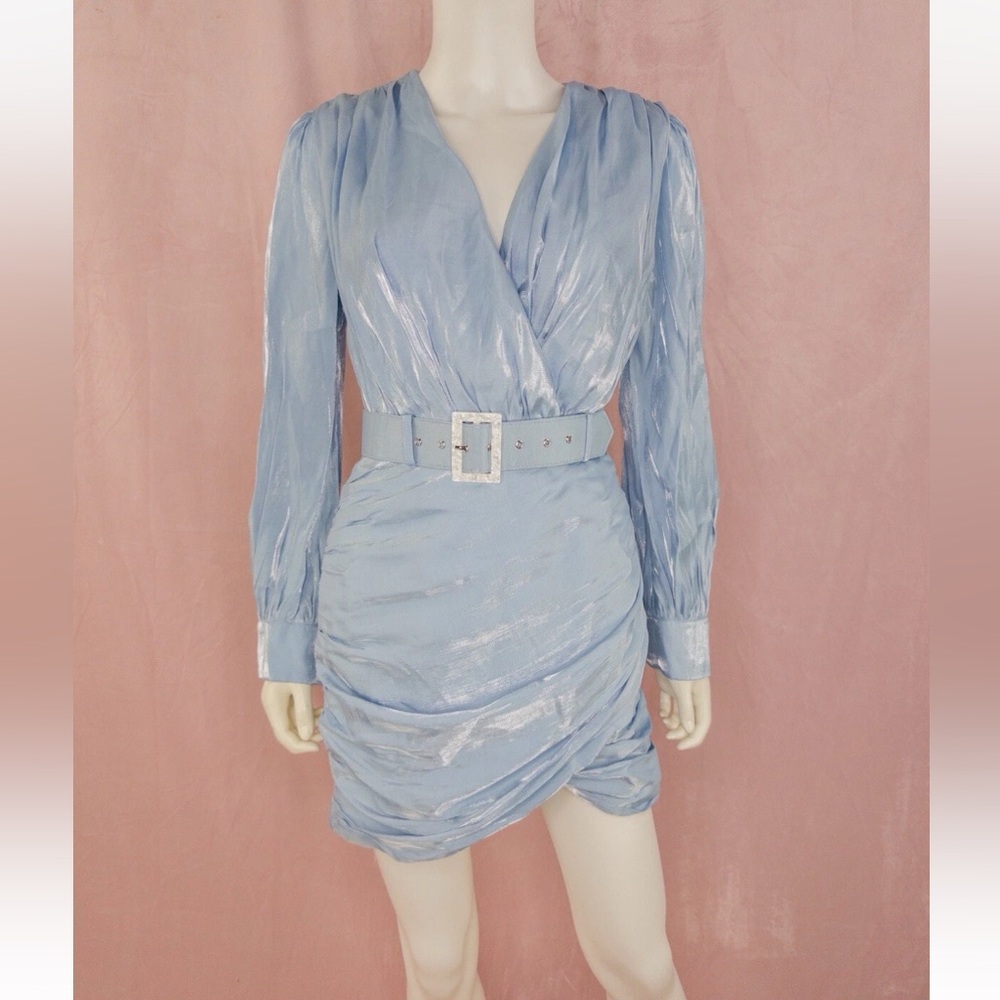 Song of Style Womens Blue Long Sleeve Mini Dress Size Small Belted Revolve